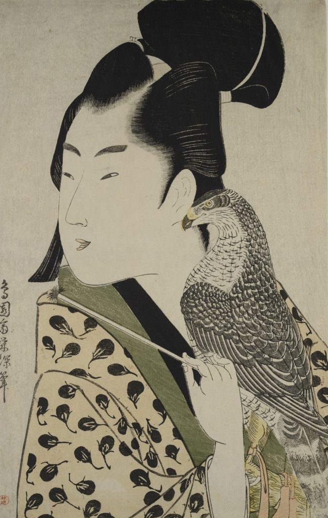 Chōensai Eishin (aktivní 1789-1804)  Sokolník, Japonsko, Edo, 1789-1801  Barevný dřevotisk, 37 × 24,9 cm  © Muzeum umění a řemesel v Hamburku